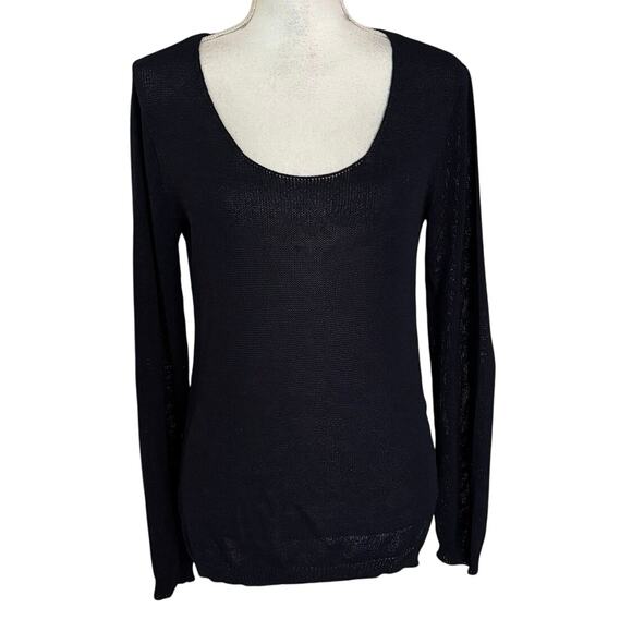 Sita Murt Size 40 US 8 Scoop Neck Knit Sweater Semi Sheer Navy Blue